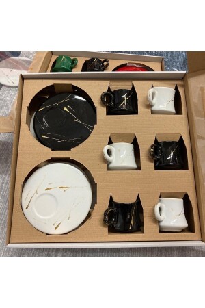 Set of 6 Cups with 3 Black and 3 White Round Serving Plates ars106 - Arsim Home