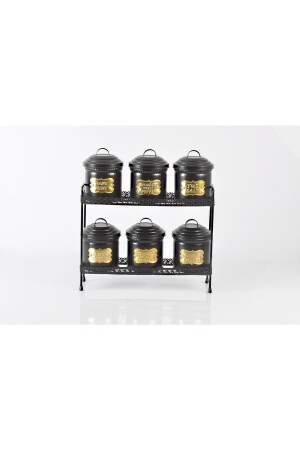 Set of 6 Decorative Spice Jars with Metal Stand Black 799 - Yıldıray Metal