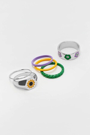 Set of 6 Enamel Rings 0601 Silver Color - Ervalina