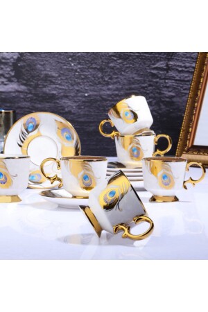Set of 6 Footed Cups Feather White 90 Cc Ist-101 İST-101 - Kosova