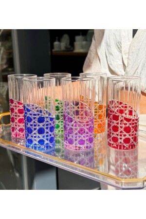 Set of 6 Full Moon Pattern Coffee and Water Glasses Colored - Onedekor