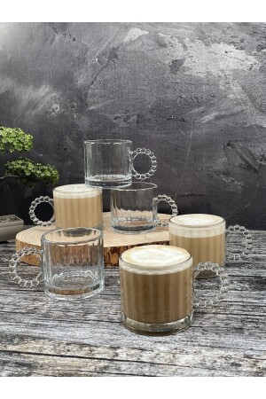 Set of 6 Glass Beads with Handle Mug Tea Coffee Soft Drink Glass 325ml - Yzhome