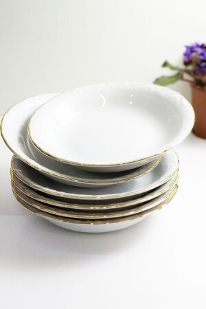 Set of 6 Gold Gilded 16 cm Porcelain Saucers - Porland