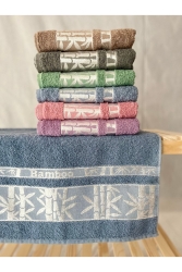 Set of 6 Hand & Face Bamboo Pattern Towels 50x90 kmzbambu2 - KAMİZ