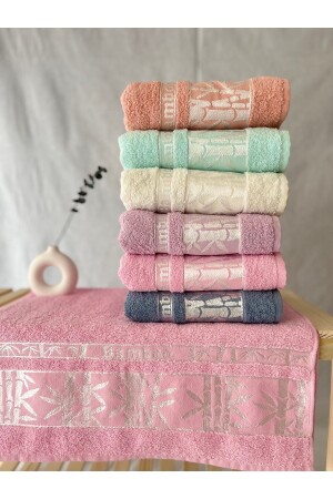 Set of 6 Hand & Face Bamboo Soft Pattern Towels 50x90 kamizbambu - KAMİZ