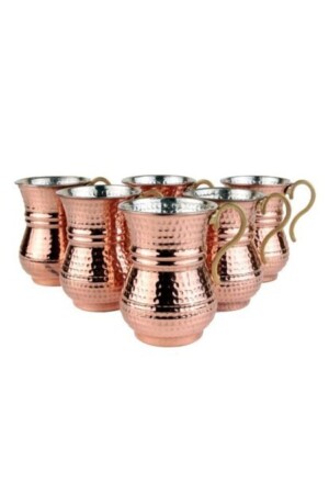 Set of 6 Hand Tattooed Nostalgic Copper Ayran Cups Set of 6 Hand Tattooed Copper Cups BRDK58058 - ZÜCEVİM
