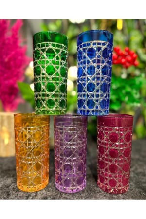 Set of 6 Honeycomb Pattern Coffee and Water Glasses Colored - Onedekor