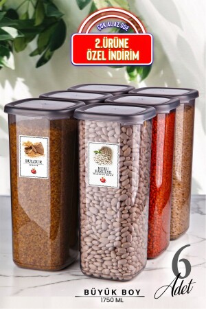 Set of 6 Jumbo Size Labeled Square Food Storage Containers 1750 ml - Hard Lid Organizer Jar TYC00733042206 - Kitchen Life