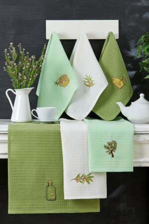 Set of 6 Kitchen Towels Olive 40x60 - Casnack