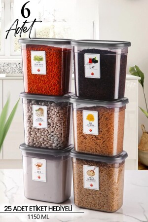 Set of 6 Labeled Moly Rectangular Food Storage Containers 1150ml - Spice Rack MCH09517 - NESS HOME