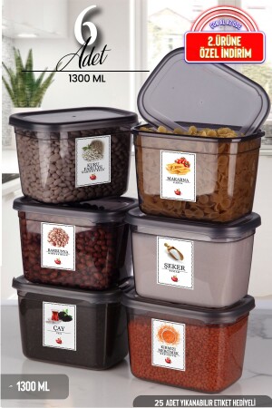 Set of 6 Labeled Moly Rectangular Storage Containers 1300ml Breakfast Bowl with Lid - Multiple Sets Can Be Made MCH08776 - Kitchen Life