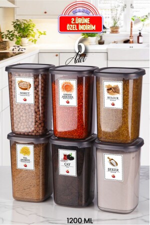 Set of 6 Labeled Square Food Storage Containers 1200 ml - Organizer Jar with Hard Lid TYC00733042458 - Kitchen Life