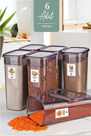 Set of 6 Mega Size Labeled Rectangular Food Storage Containers 3200ml Tea Sugar Storage Container 3. 2 Liters MCH08774 - Kitchen Life