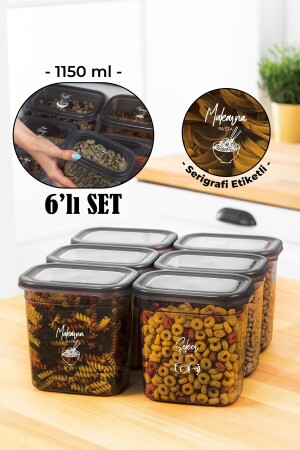 Set of 6 Peggy Rectangular Storage Containers with White Screen Printing Label 1150 Ml Anthracite PGGY6LI1150 - Vienev