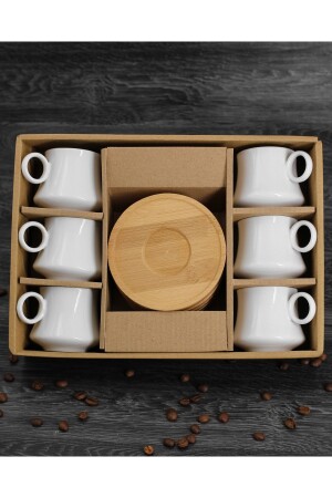 Set of 6 Porcelain Turkish Coffee Cups with Bamboo Saucers, 12 Pieces White Vega50109 - vegahediye v vega