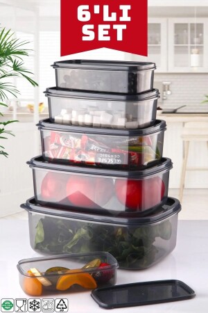 Set of 6 Rectangular Anthracite Storage Containers 300 ml-500 ml 800 ml 1200 ml 1900 ml 2900 ml OPH-000278 - Open Home Concept