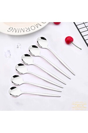 Set of 6 Silver Teaspoon Coffee Ice Cream Dessert Cake Sugar Spoons Round Coffe-Spoon - Ciela