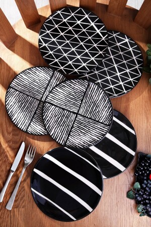 Set of 6 Special Design Handmade 21cm Black Cake Plates - Black Series - Kitchen Life