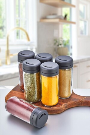 Set of 6 Troya Glass Spice Shakers with Rotating Lids - Salt and Pepper Shakers EW-00155 - KÜÇÜK EW