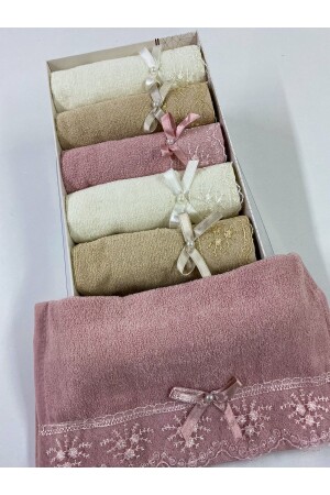 Set of 6 Velvet Bow Patterned 30x50 Dowry Gift Kitchen Towels - Ayhanhome