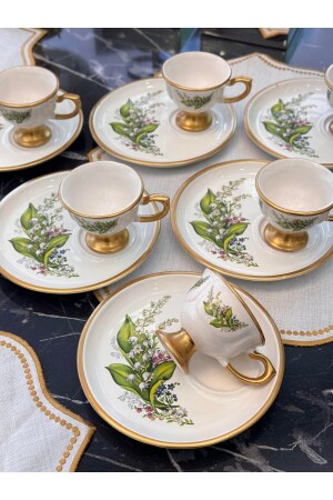 Set of 6 Victory Hürrem Coffee Cups with Serving Plate White - Onedekor