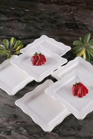 Set of 6 White Serenade Cake Plates 19x19cm Cake Plate - ŞURAMUTFAK