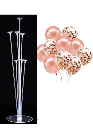 Set of 7 Balloon Stands and 10 Rose Gold and Transparent Confetti Balloons - Patladı Gitti