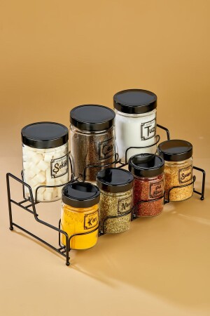 Set of 7 Spices with Flat 2-Rung Metal Stand - 7-Piece Spice Jars with 2-Rung Metal Stand TYC00783969881 - vipgross