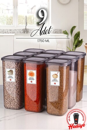 Set of 9 Jumbo Size Labeled Square Food Storage Containers 1750 ml - Hard Lid Large Jar TYC00733041984 - Kitchen Life