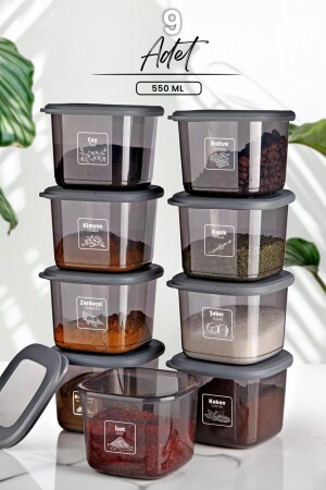 Set of 9 Labeled Boly Square Storage Containers 550ml MCH08786 - Kitchen Life