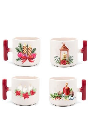 Set of Four New Year Double Turkish Coffee Cups with Saucers 63-TKUPA - BUBESTORE
