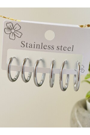 SET OF THREE STEEL SILVER COLOR HOOP EARRINGS 12 MM - 15 MM - 18 MM - Koala Company