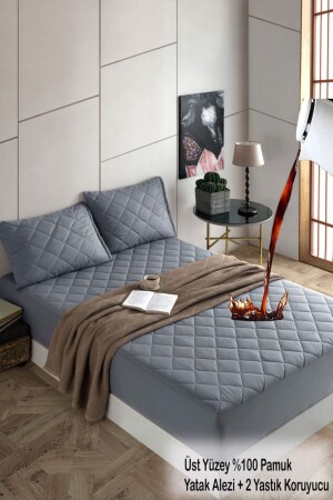 Set Pamukkale Colored Mattress Mattress Gray Quilted Liquid Proof Mattress Protector and Pillow Protector Sheet Mattress Mattress - Formeya