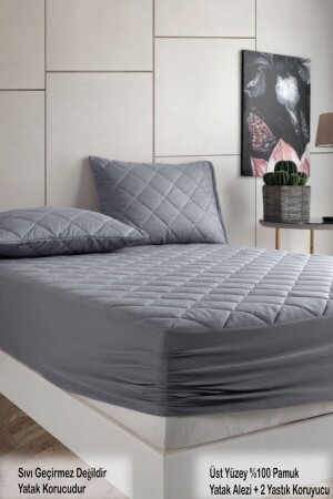 Set Pamukkale Renkli Alez Gri %100 Pamuk Kapitone Yatak Koruyucu Ve Yastık Koruyucu Çarşaf Alez gkyks - Formeya