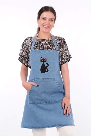 Seville Patterned Denim Kitchen Apron - Blue - Favora