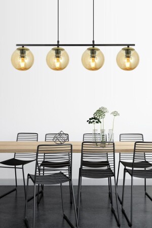 Sezar Black Color Balcam Transparent Globe Glass Modern Design Dining Table Above - Living Room 4-Piece Chandelier - Fer Avize