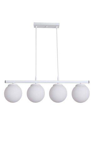 Sezar Modern Design Cafe - Kitchen - Living Room - Dining Table White Colored 4-Piece Chandelier with White Glass SZ393 - Fer Avize