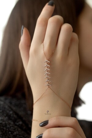 Shahmeran Arrow Model Hand Chain Bracelet 925 Sterling Zircon Stone Rose Pink Silver Chain Bracelet - By Barun Silver
