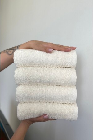Shawl 100% cotton Set of 4 50x90cm Hand and Face Towels shl4krem - SHAL HOME