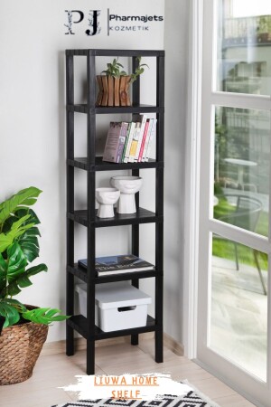 Shelf 6-Tier Organizer Shelf Unit Black, Bookshelf, Bathroom, Kitchen Shelf. Shoe Rack, Organizer 6OMBGBYZ - LIUWA