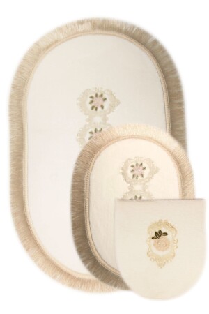 Shems Cream 3-Piece Lace and Fringed Toilet Set Bathroom Rug Mat Set Sms3-Piece - Bonny Home