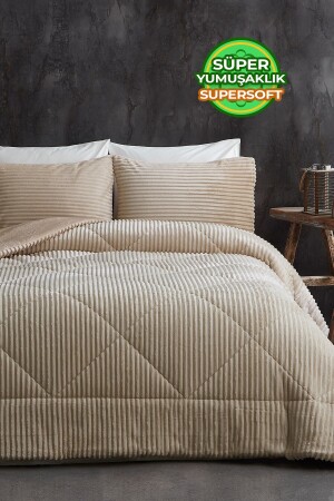 Sherpa Double Sided Quilt Set (Sleep Set) Soft Daily Wellsoft Double 3 Piece Beige - Evlen Home Collection