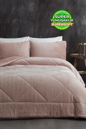 Sherpa Double Sided Quilt Set (Sleep Set) Soft Daily Wellsoft Double 3 Piece Powder Q-YRG-48738 - Evlen Home Collection