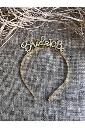 Shining Stone Crown with Bride To Be Written in Gold Color, Golden Yellow Bachelorette Party Concept - Huzur Party Store
