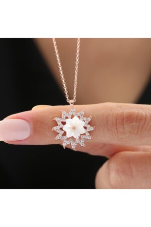 Shining Sun Magnolia Flower Rose Color Flowers Silver Necklace KL02874-MLV - Mia Vento