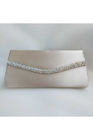 Shiny Beige Satin Silver Stone Evening Bag - Bsc