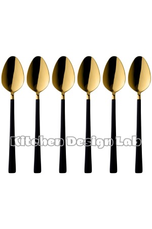 Shiny Gold Black Dessert and Ice Cream Spoon 6 Pieces, Boxed, Stainless Steel Breakfast Spoon Set Gold Black Dessert Spoon 6 Pieces - Kitchen Design Lab