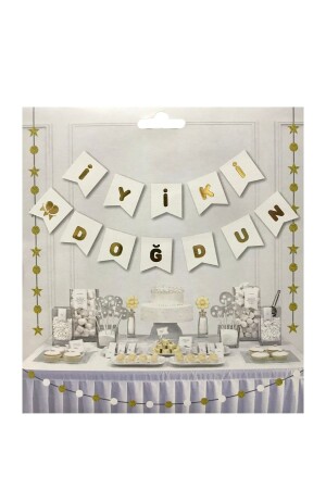 Shiny Gold Lettering Happy Birthday Banner Streamer on White Background - Parti Dolabı