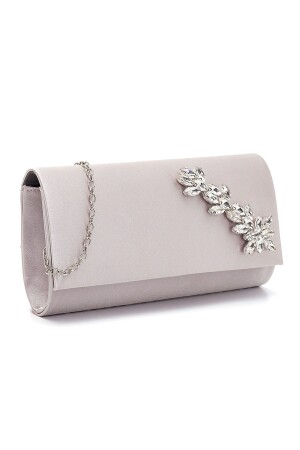 Shiny Satin Silver Evening Dress Bag with Leaf Stone Accessories YY - Rouge Paris