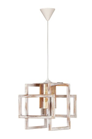 Ship Single Wooden Pendant Lamp White Antique Patterned 031 - Zuhal Aydınlatma